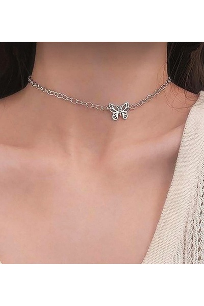 hbtasarim Choker kolye kelebek detaylı