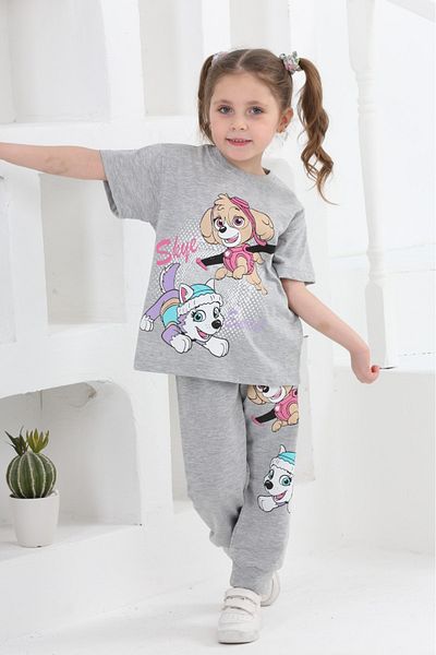 BUUFUU Girl's Paw Patrol Skye and Marshall Printed T-shirt tracksuit double set