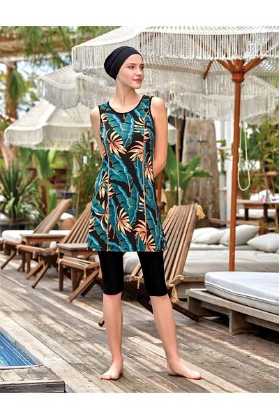 MARESİVA Zero Sleeve Tights Semi Covered Swimsuit Agnes 8090 Black