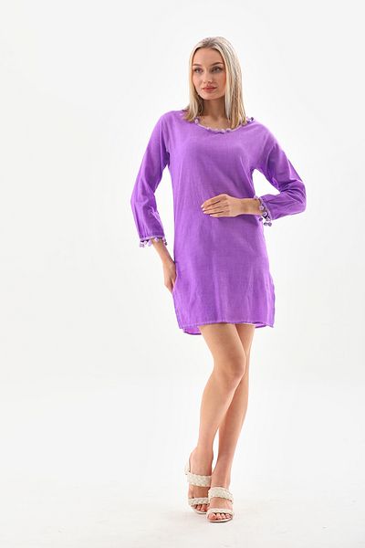 YUSUF CAN KARATAŞ KARATAŞ GİYİM Women's Lilac Color Long Sleeve Beach Tunic Hooded Cotton Cover