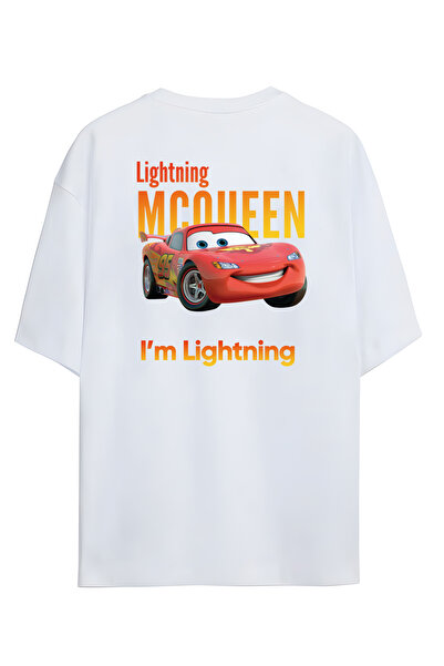 Adrift تي شيرت كبير الحجم للجنسين - تصميم Lightning Mcqueen، نموذج سيارات
