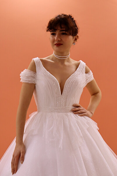 Kısmet Katya Gelinlik Prenses Etek -  Çift Askı Düşük Kol V yaka