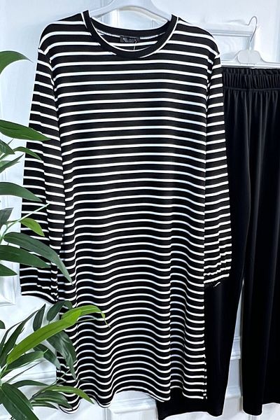 Aşkı Endam Large Size Tuana Striped Corded Full Flexible Double Set - Black