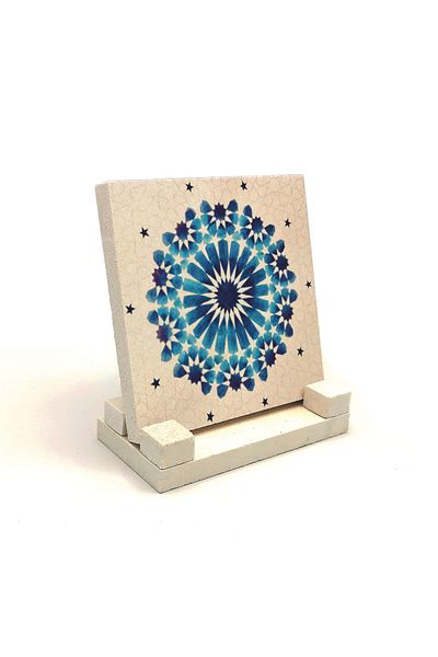 Sadrazam Suport de birou din piatră naturală imprimată cu model Rumi 10x10 Kd-55