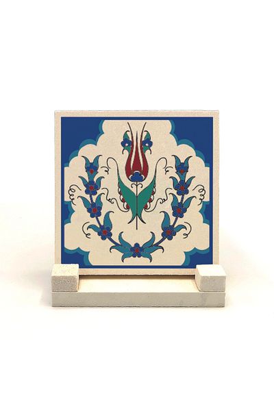 Sadrazam Suport de birou din piatră naturală imprimat cu model de țiglă otomană Iznik 10x10 Kd-36
