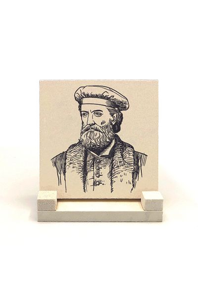 BAKSEPETE Italian Explorer, Marco Polo Printed Natural Stone Desktop 10x10 Krg-62