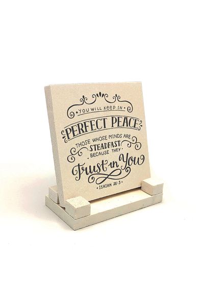 BAKSEPETE Yeşaya 26:3 Verse Printed Natural Stone Desktop 10x10 Krg-126
