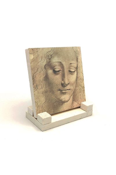 BAKSEPETE Head Study Leonardo Da Vinci Printed Natural Stone Desktop 10x10 Krg-138