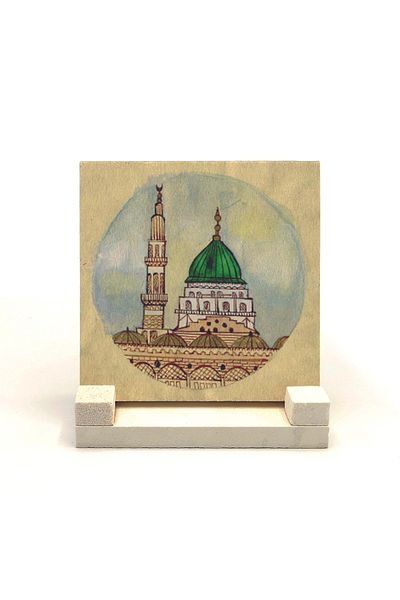Sadrazam Настолна поставка от естествен камък с щампа Masjid an-Nabawi 10x10 Krg-79