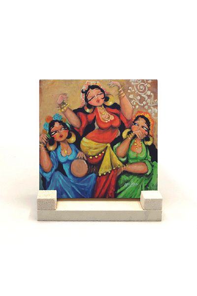 BAKSEPETE Dancing Oriental Women Printed Natural Stone Desktop 10x10 Krg-145