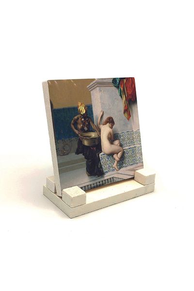 BAKSEPETE Two Women in Turkish Bath Picture Printed Natural Stone Desktop 10x10 Krt-141