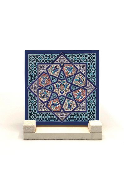 Sadrazam Suport de birou din piatră naturală imprimat cu motiv de faianță Seljuk anatolian 10x10 Kd-69