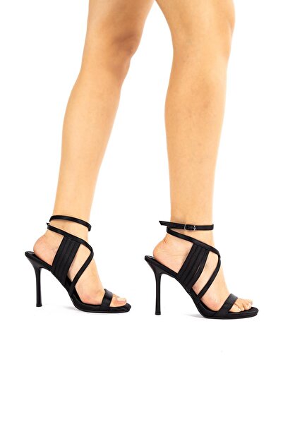 Getcho Santi Women's Black Satin Evening Dress Heeled Shoes