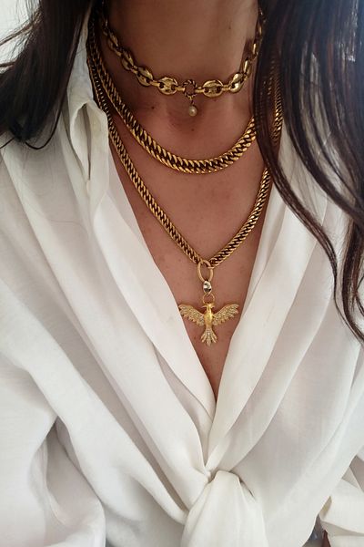 Atelier Pallas Steel Gold Zircon Stone Phoenix Necklace