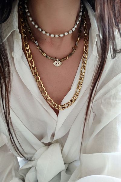 Atelier Pallas Zircon Stone Eye Gold Hematite Necklace