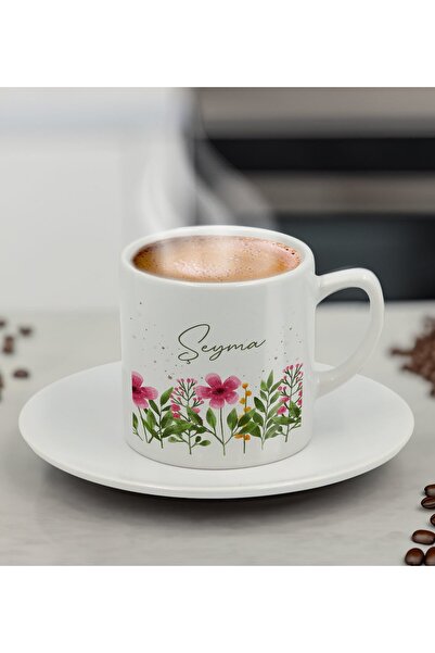 Bk Gift Kişiye Özel İsimli Çiçek Tasarımlı Türk Kahvesi Fincanı-6, Arkadaşa H...