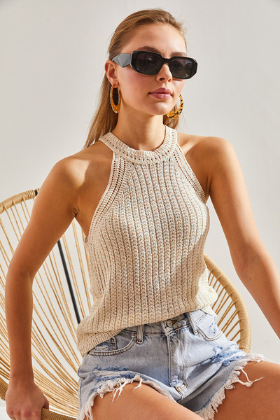 Bianco Lucci Women's Openwork Corded Knitwear Blouse20246049