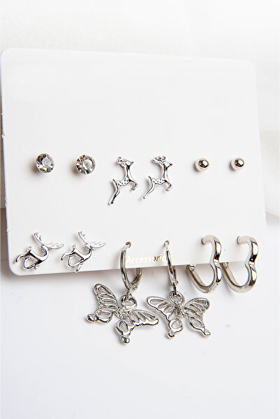 EUROMODA مجموعة أقراط مكونة من 6 قطع بتصميم غزال على شكل فراشة وأقراط على شكل...