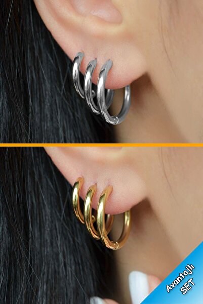 TREND COLLECTİON طقم أقراط نسائية كلاسيكية من الفولاذ المقاوم للصدأ موديل خات...