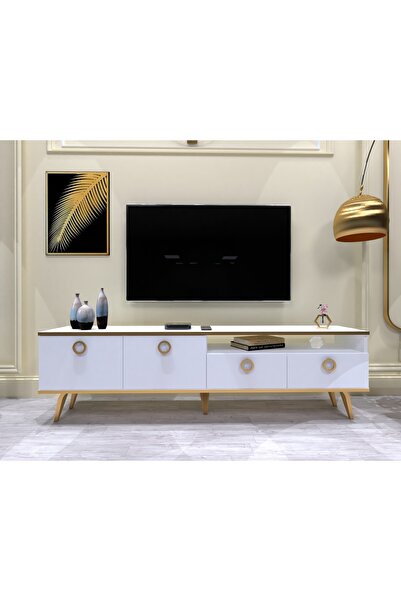 Derya Dekor MONO ALT TV ÜNİTE BEYAZ-GOLD