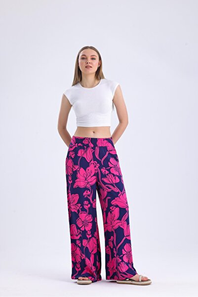 Miss Murem Bol Paça Dokuma Pantolon-FUŞYA ORKİDE