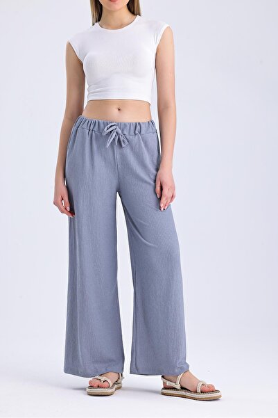 Miss Murem Wide Leg Raschel Trousers-GREY