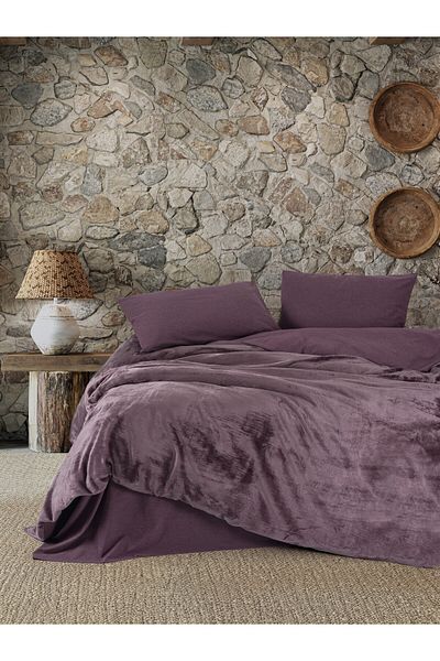 Cotton Box Set cuvertură de pilota dublă din velur Flossy Plum