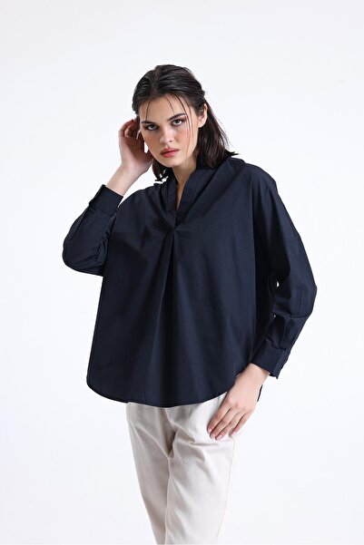 Miss Murem Placket Poplin Sun Shirt-BLACK