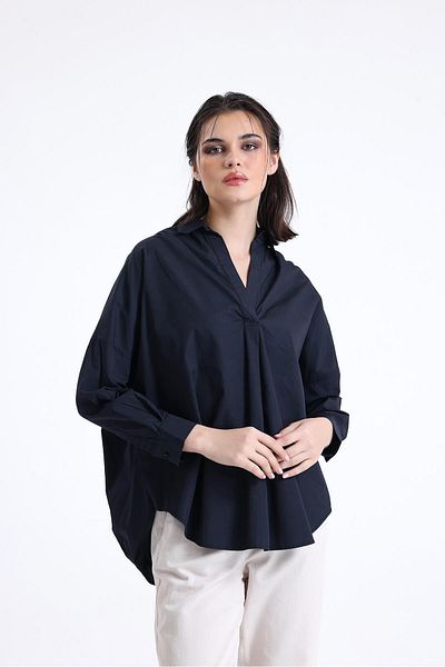 Miss Murem Placket Poplin Sun Shirt-BLACK