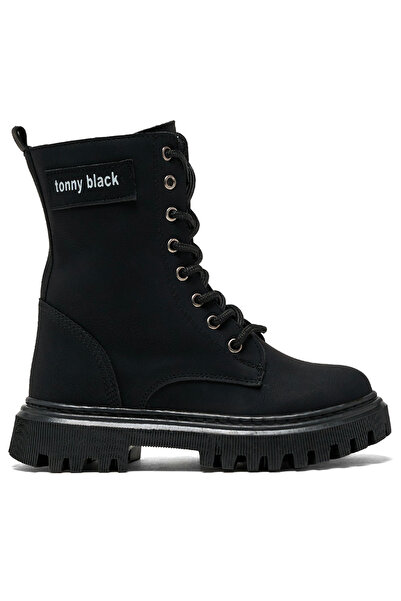 Tonny Black Дівчачі чорні термоботи з шнурівкою спереду