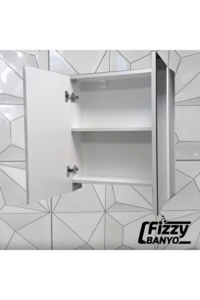 Fizzy Banyo Beyaz 60 cm Ayna Kapaklı WC ve Banyo Üst Dolabı
