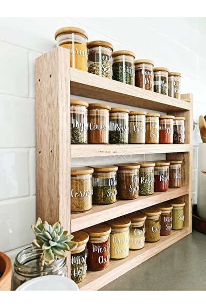 Genel Markalar Doğal Ahşap Baharatlık Tezgah Üstü Dekoratif Mutfak Rafı 40cm X 35cm X 9cm