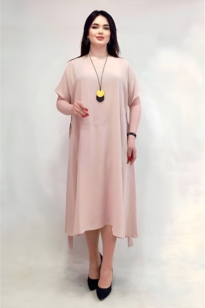 ModaMania Plus Size - Short Sleeve and Belted Crew Neck Dress