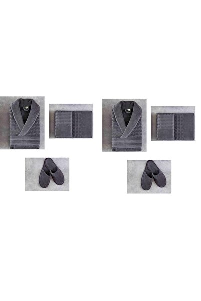 Ecocotton Aymira Aile Bornoz Seti 10 Parça %100 Pamuk Air Twist Gri-Antrasit