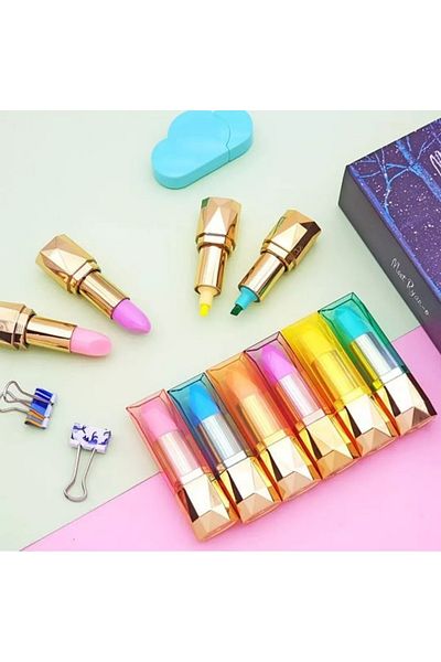 NaSaDAN Gold Plated Pastel Color Lipstick Highlighter Set 6 Pieces