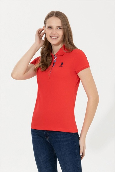 U.S. Polo Assn. Γυναικείο μπλουζάκι με λαιμόκοψη σε κόκκινο Basic Polo