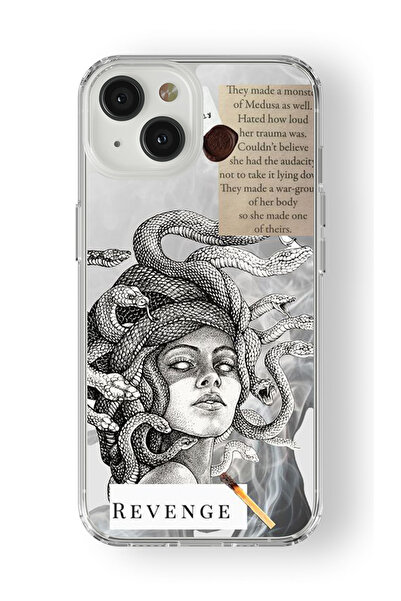 Multitronic حافظة شفافة مطبوعة بتصميم ميدوسا متوافقة مع هاتف آيفون 13