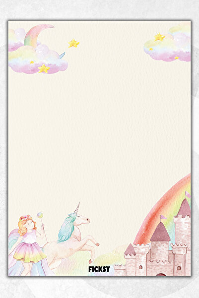 Ficksy A5 Unicorn Bloknot Çizgisiz Defter - 50 Yaprak - Memopad - Notepad - Not Defteri - Not Kağıdı