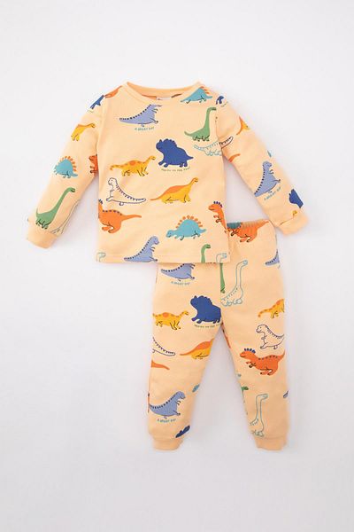 DeFacto Baby Boy Pajamas Set - Dinosaur Print, Long Sleeve, Elastic Waist, Long Bottom C0729A524Sp