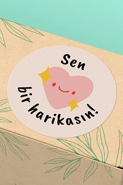 Basic Sense Sticker Pembe Kalpli Sen Bir Harikasın Yazılı Paketleme Ambalaj E...