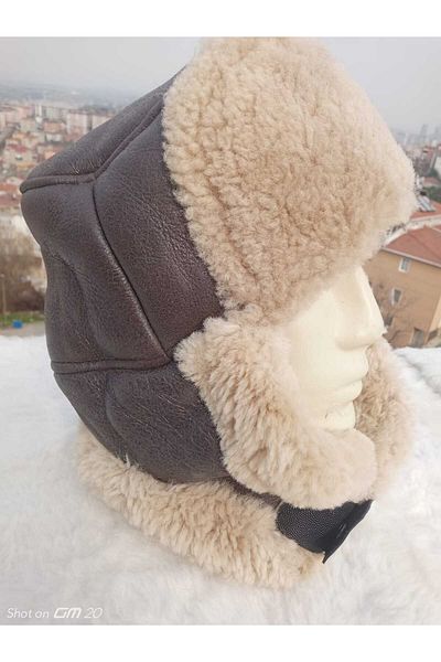 hoaryage УНИСЕКС ШАПКА ЗА ПИЛОТ ОТ ЕСТЕСТВЕНА КОЖА С КАТАМАРА И КОЖА