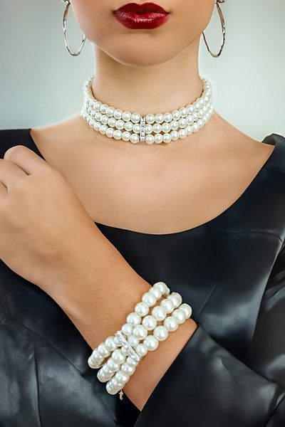 MinimalistTasarım Zircon Jewelled Pearl Choker Necklace Set, Choker Necklace Set, Rose Choker Necklace, Jewelled Choker Necklace