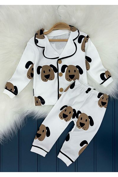 ENİA BABY 100% Cotton Double Breasted Collar Front Buttoned Comfortable Fit Unisex Seasonal Baby Pajama Set