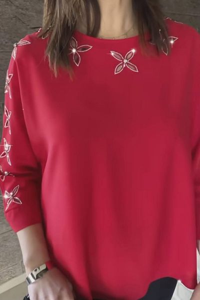 TRENDBUTİKOFFİCİAL Collar/Sleeve Stone Detailed Laser Cut Crepe Fabric Shirt