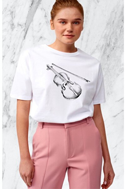 donamod Tricou obișnuit cu imprimeu pentru vioară/muzică pentru femei