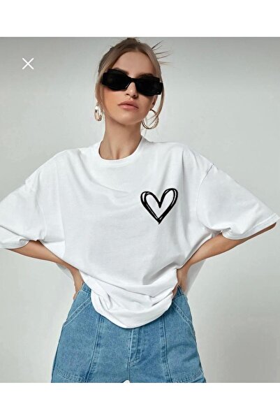 İmpavido impavido - Біла футболка оверсайз з мінімалістичним принтом у вигляді серця