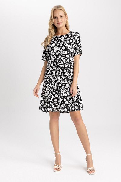 DeFacto Crew Neck Floral Print Mini Short Sleeve Dress Z7641az23sm