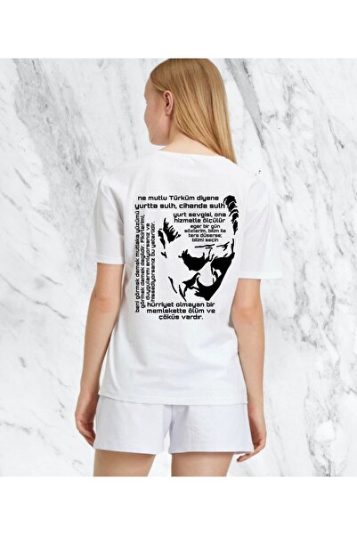 donamod Γυναικείο κανονικό μπλουζάκι με στάμπα Ataturk στην πλάτη