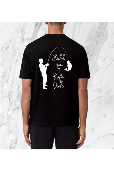 donamod Tricou obișnuit unisex cu imprimeu pe spate Pește / Pescar negru Hobby