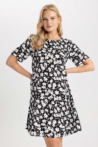 DeFacto Crew Neck Floral Print Mini Short Sleeve Dress Z7641az23sm